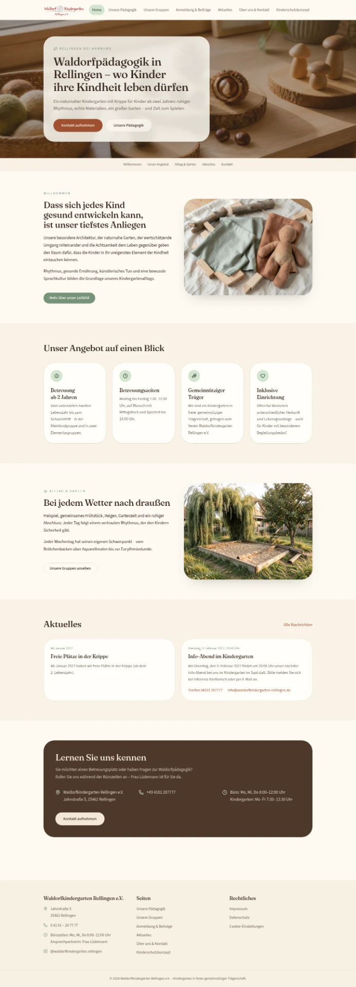 Website des Waldorfkindergartens Rellingen, Computer-Ansicht