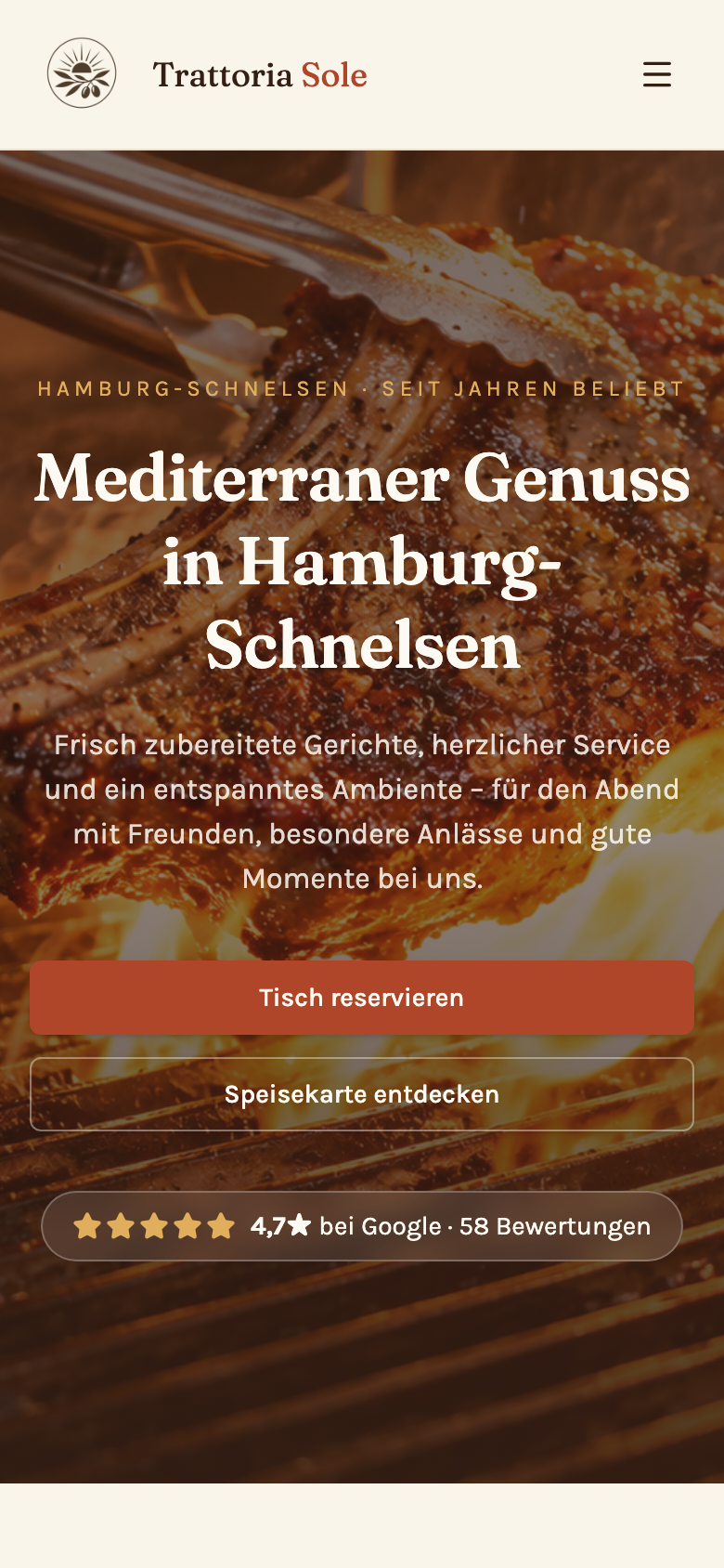 Restaurant-Website, Smartphone-Ansicht