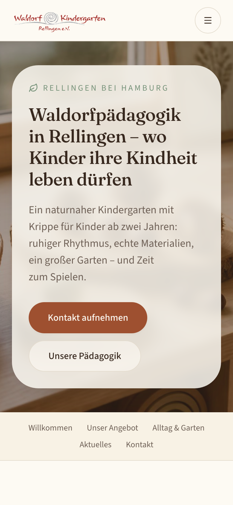 Website des Waldorfkindergartens Rellingen, Smartphone-Ansicht